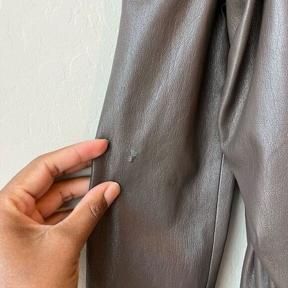 Nanushka Surplice Cold Shoulder Brown Faux‎ Leather Mini Dress Size Medium - Picture 7 of 11